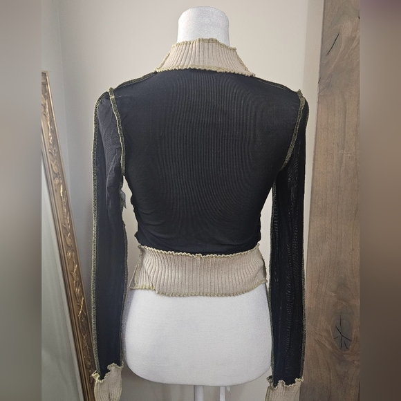 BLUE BLUSH fitted mesh long sleeve mock neck sweater trim top. Size small NWT - Picture 10 of 16